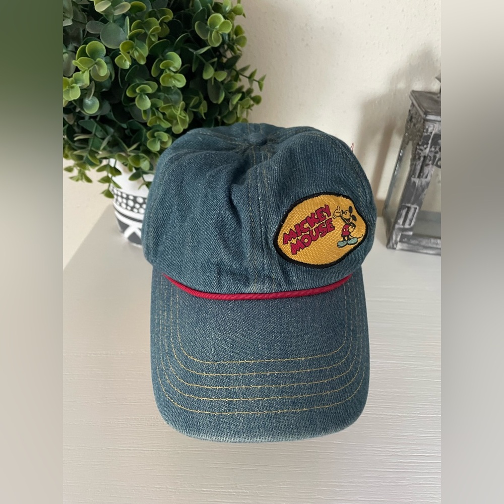 Retro Hat Disney Mickey Mouse Blue Denim Adjustable Velcro back  Hat Ball Cap